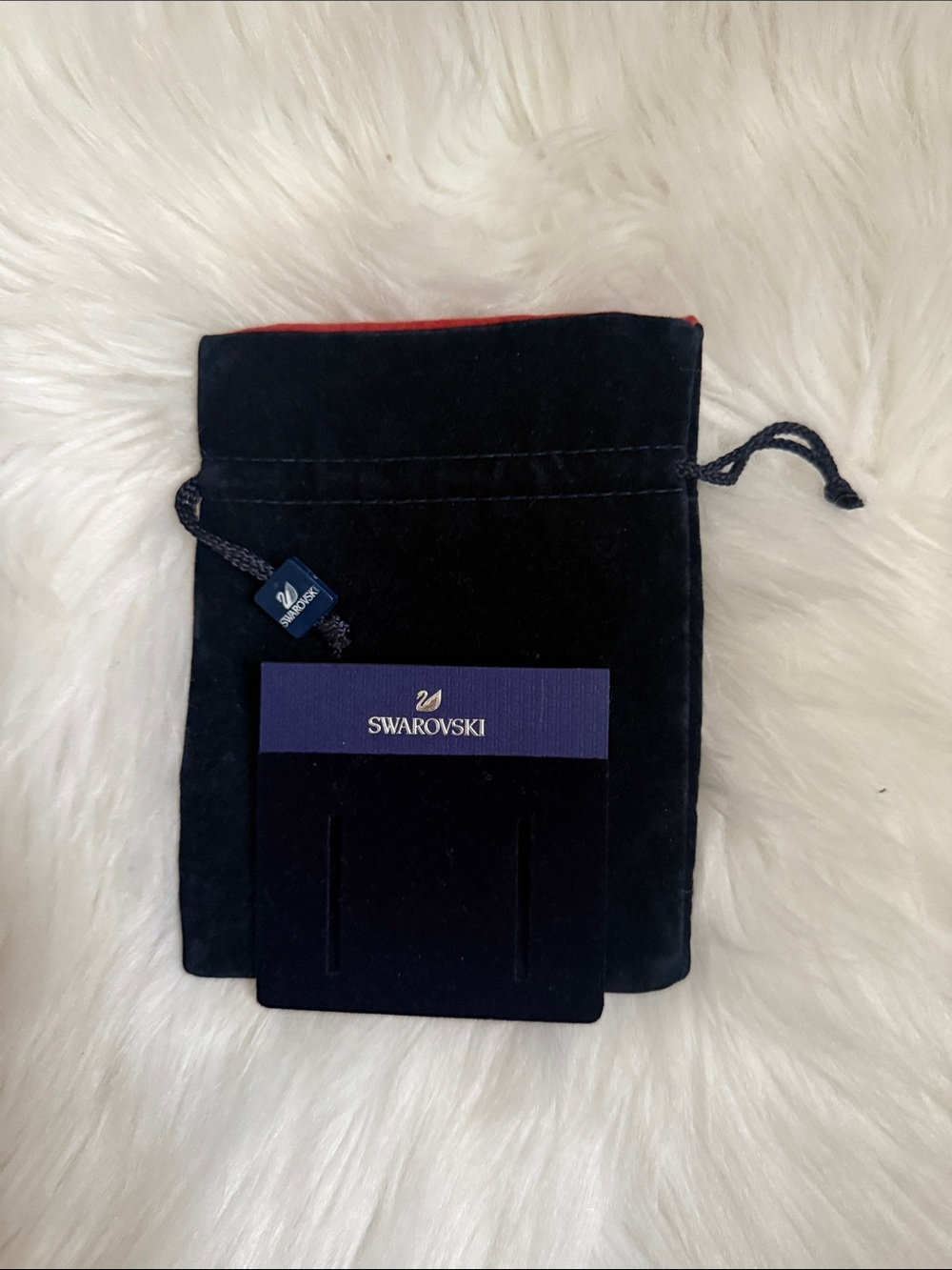 Swarovski Navy Velvet Drawstring Pouch and Earrings “holder”